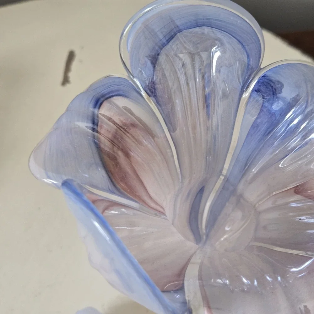 Vintage Blown Glass Murano Style Flower Swirl Vase MCM